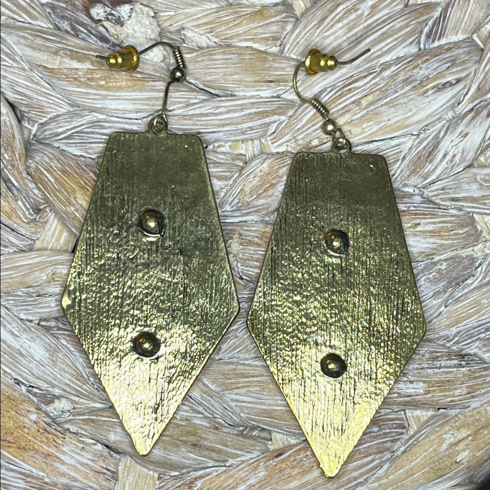 Geometric Enamel and Rhinestone Art Deco Style Earrings - Picture 3 of 3